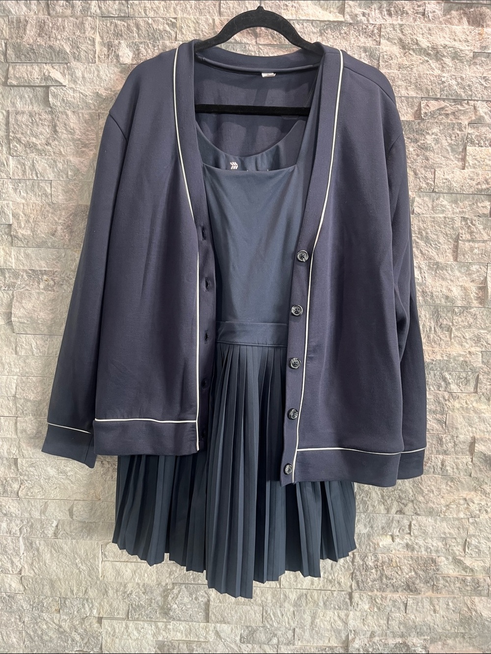 all in motion Navy Set Pleated Tank Dress & Navy Cardigan Sz-L - Picture 9 of 16
